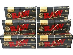 RAW Classic Black 1 1/4 Size Natural Unrefined Ultra Thin 6 Count (Pack of 1)