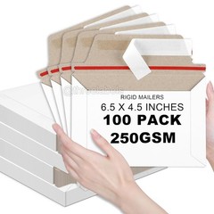 100 Pack 6.5″ x 4.5″ Rigid Mailers Self Sealing Flap, Bulk Cardboard Envelopes