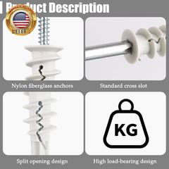 50PCS Nylon Drywall Anchors with Screws Kit, Organized Plastic Pack for Easy Sto