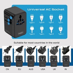 Ceptics GAN 100W Universal Travel Adapter with Retractable USB-C Cable, 2X US…