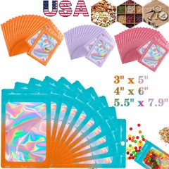 100 Holographic Mylar Bags Smell Proof Resealable Foil Pouches Gradient