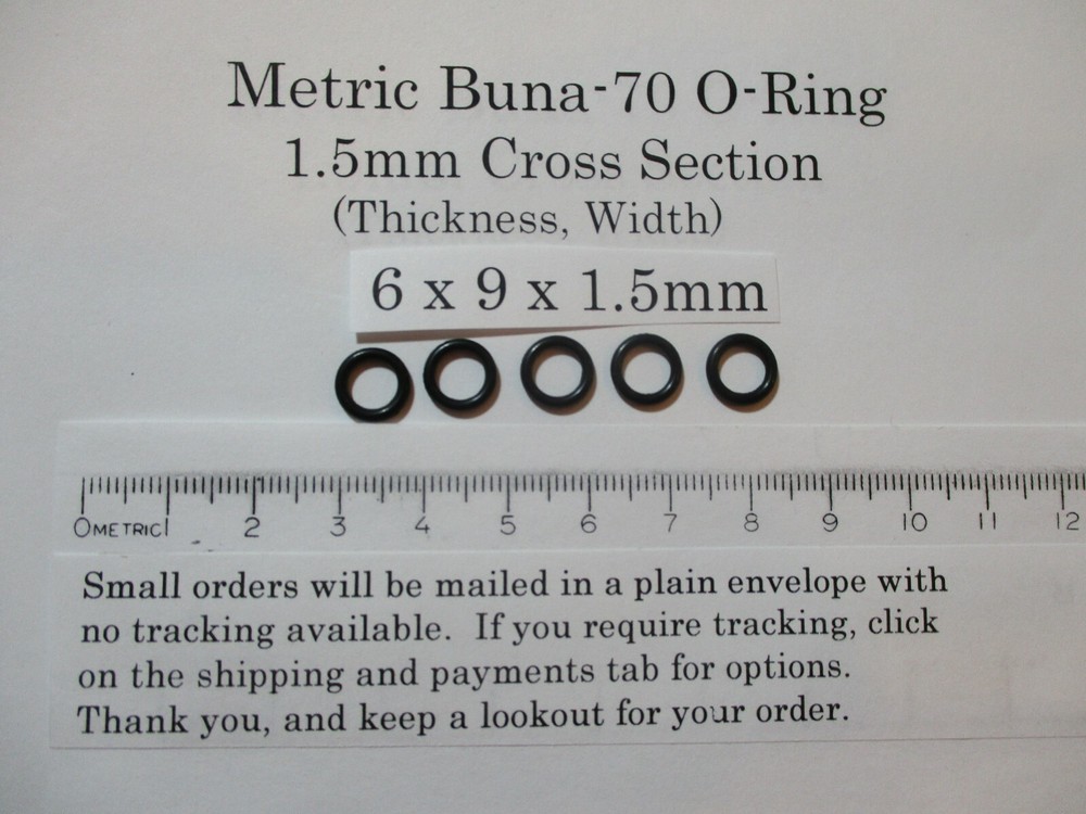 6mm ID x 9mm OD x 1.5mm thick O-ring. Buna-70. Quan 5.