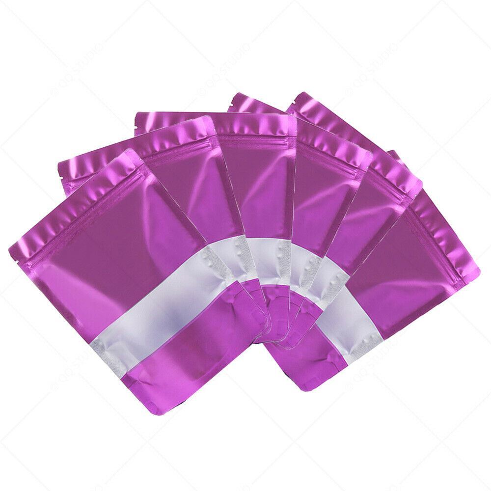Multi-Size Foil Mylar Matte Purple Stand Up Zip Lock Bag w/ Rectangle Window P02