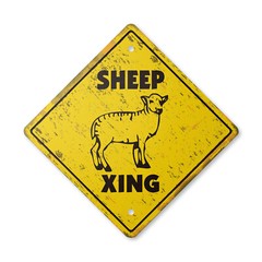 Sheep Vintage Crossing Sign Xing Plastic Rustic herder farm wool farmer lamb mut