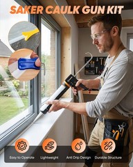 Saker Caulk Gun Kit, Manual Caulking with 11-in-1 Tool Black