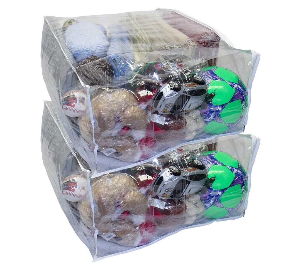 2-Pack Jumbo Heavy Duty Vinyl Zippered Storage Bags (Clear) for Sweaters, Bla…