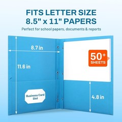 2 Pocket Folders with Prongs (100 Pack, Blue), Paper Folders with 2 Pockets Fit
