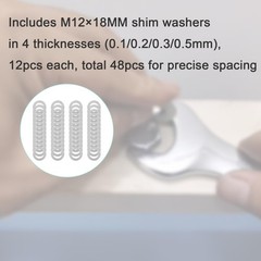 48 PCS M12 18mm Steel Shim Washer Set Thin Flat Stainless Spacer Repair Kit