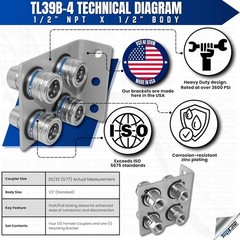 1/2” NPT Hydraulic Quick Release Coupling Break Away Mounting Bracket TL39B-4