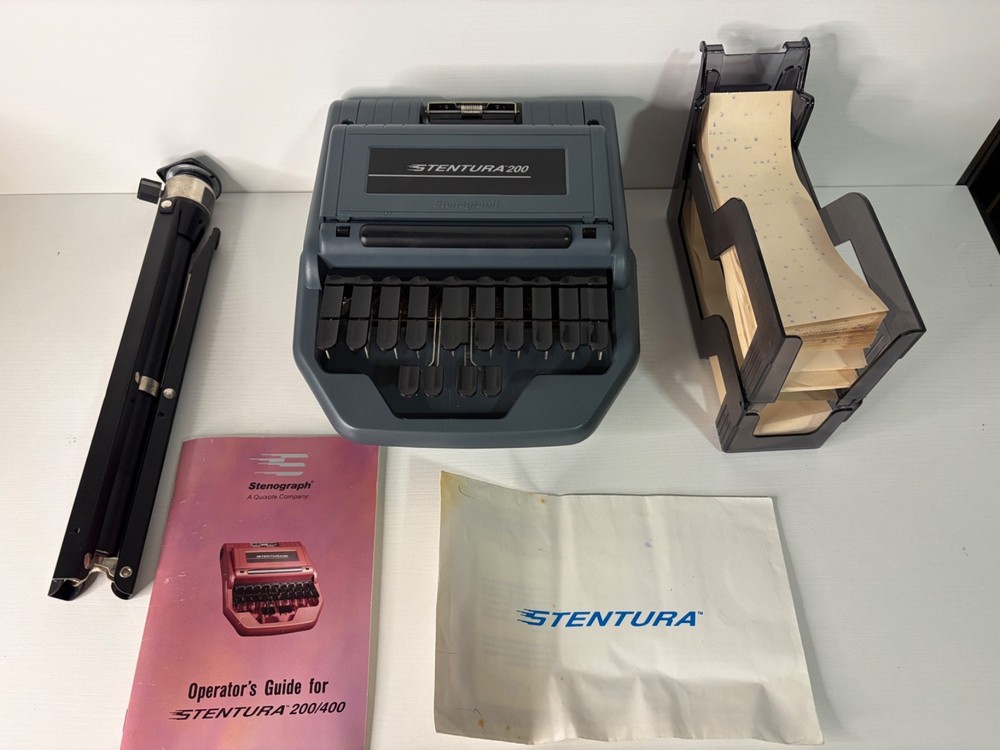Stenograph Stentura 200 Stenotype Machine w/ Original Case Tripod Manual TESTED