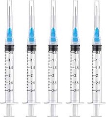 50 Pack 3ml/cc Disposable Luer Lock Lab Syringes with 23Ga 1.0 Inch , Individual
