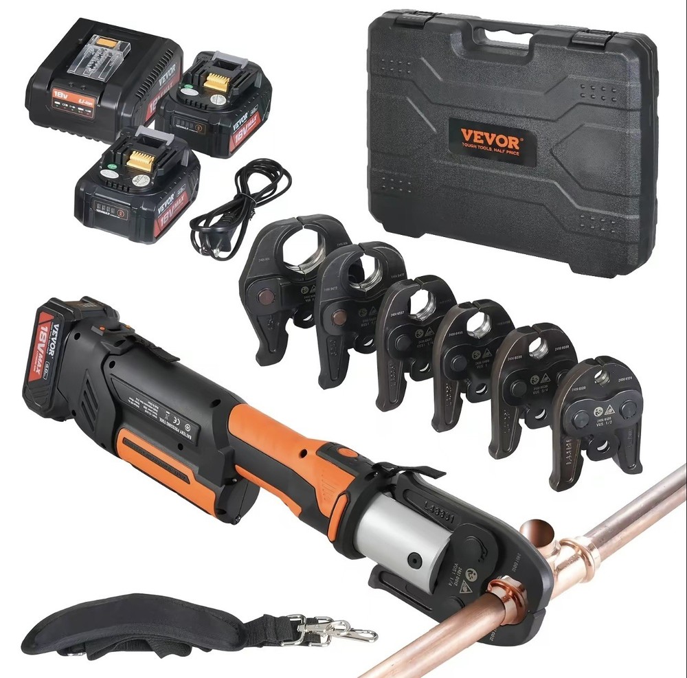 VEVOR Press Tool 18V Electric Pipe Crimping Tool for 1/2″ 3/4″ 1″ Copper Pipes