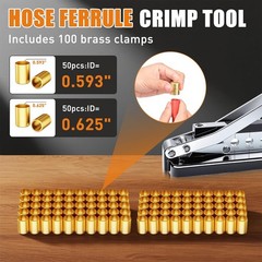 Heavy Duty Bench Hose Crimper Kit Ferrules 50x 0.593″ & 50x 0.625″ ID Ferrule
