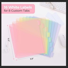 Pastel Binder Dividers with Tabs and Pockets – Soft Plastic Dividers for 3 Ring