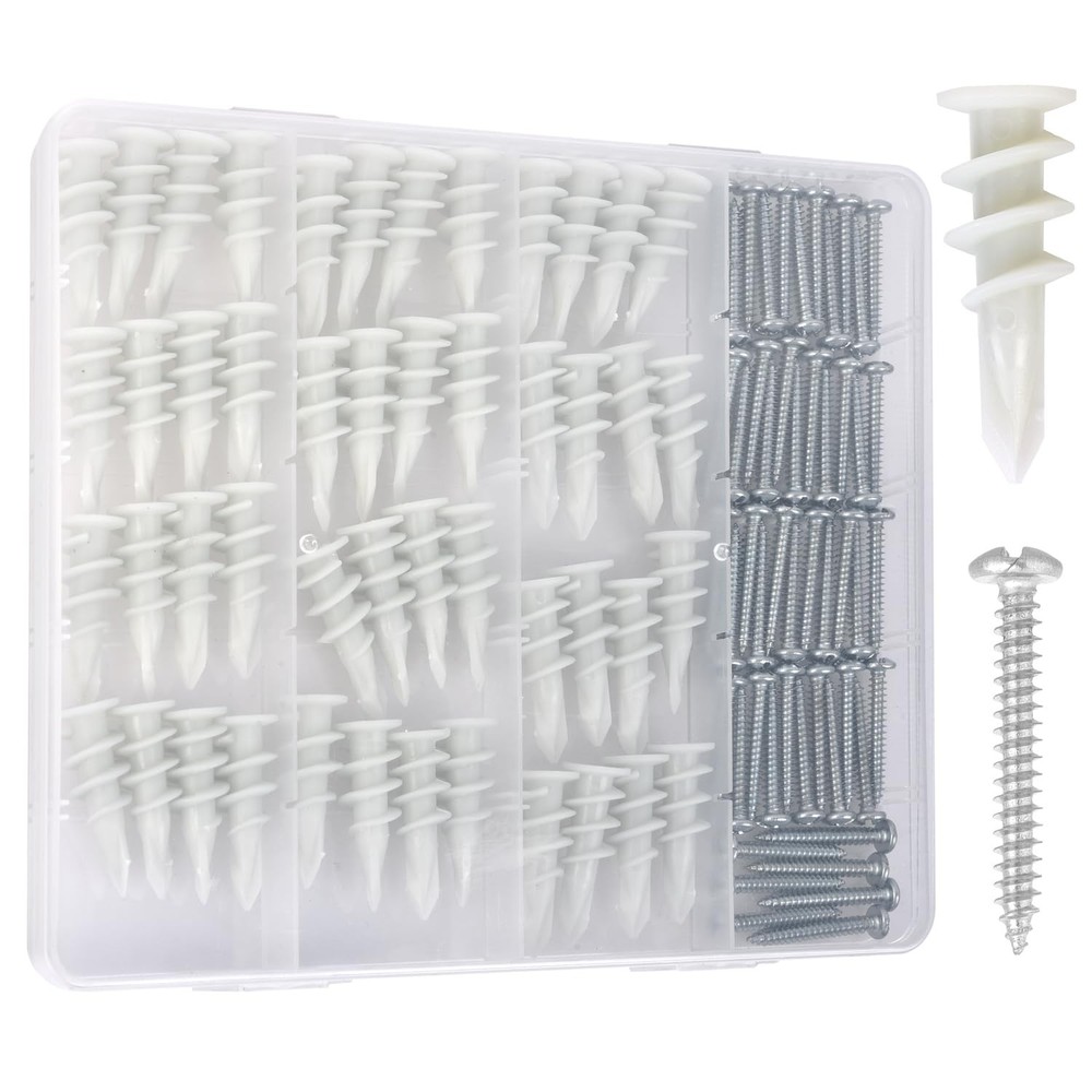 104 Pcs Wall Anchors and Screws for Drywall, #8 Self Drilling and Concrete Screw