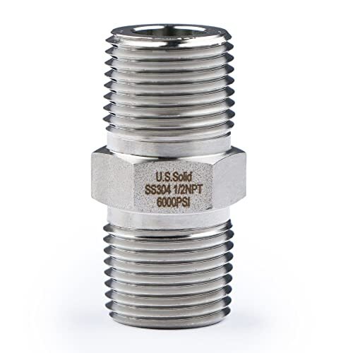 U.S. Solid 1pc Stainless Steel Pipe Fitting Hex Nipple MNPT 1/2″ x MNPT 1/2″
