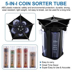 Coin Counter Sorter Tube, with Wrappers, 5-in-1 Change Machine, Organizer &