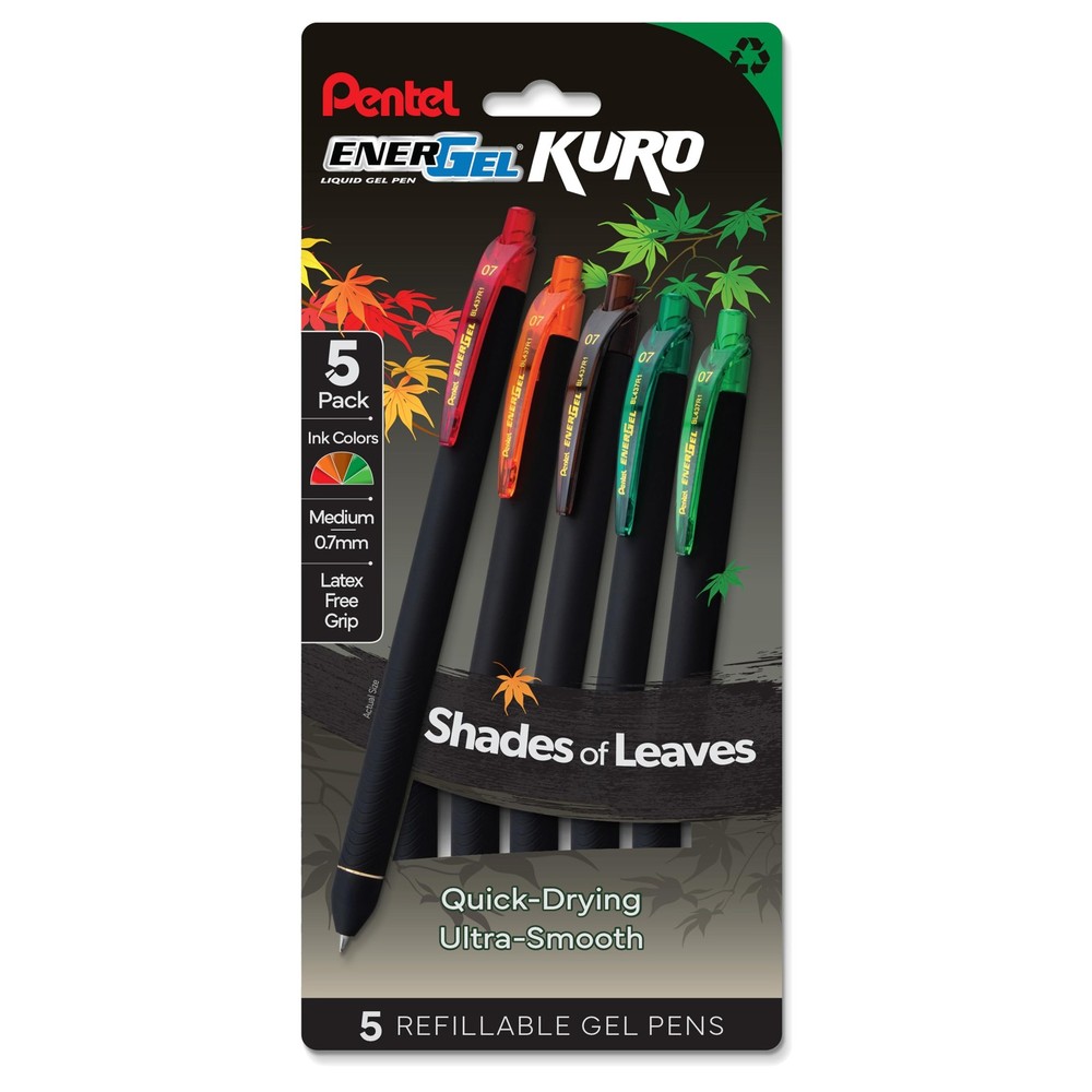 Kuro Shades of Leaves Retractable Liquid Gel Pen Assorted Ink Colors 8ct