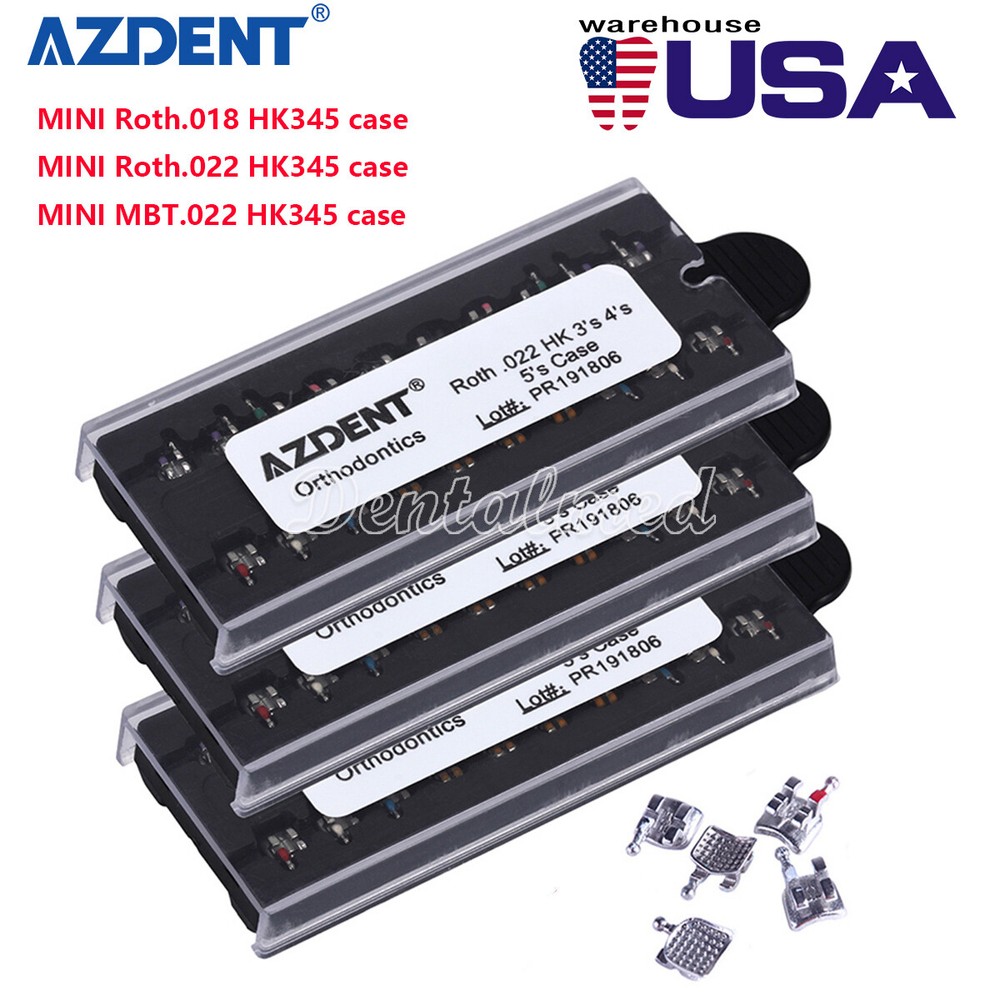 AZDENT Dental Orthodontic Metal Brakets Braces Mini Roth MBT 018 022 345 Hooks