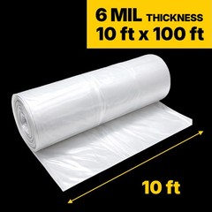 Lauco Heavy Duty Plastic Sheeting 10′ x 100′ Roll, 6 Mil Clear Polyethylene