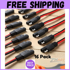 16 Pack SAE Connector 12 Inch 14 AWG Copper Wire, 2 Pin Single Plug Connector