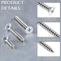 120 Pcs #8 White Head Wood Screws Self Tapping 3 Assorted Sizes for Wall