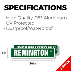 REMINGTON Street Sign (2 Pack) Childrens Name Room Plastic Metal Road Sign
