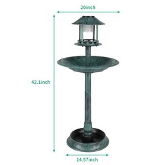 LEADZM Plastic Round Birdbath with Solar Ligh Dark Green