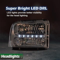 LED Headlight Assembly Black Clear Ford F250 F350 F450 F550 05-07 Excursion 05