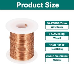 32 AWG Magnet Wire 32 Gauge 8 oz Enameled Copper Wire 155C(311F) Copper Color