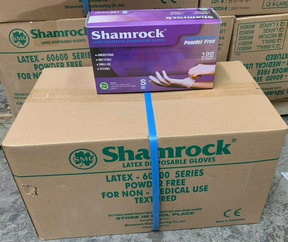 Shamrock Latex Hand Gloves CASE 1,000 pcs, 10 Boxes 100ct/box – SMALL