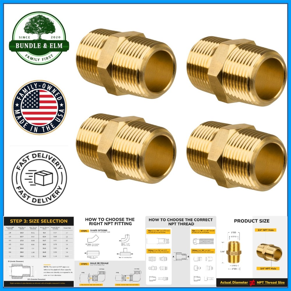Corrosion Resistant Hex Brass Nipples for High Pressure Applications – Set of 4