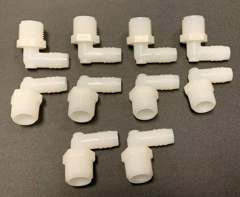 10 Pack 1/2″ MNPT Threaded x 1/2″ Barbed Plastic 90 Deg Male Elbow Hose Fittings