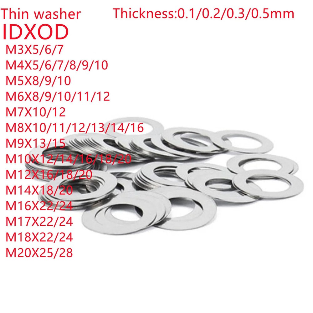 Thin Shim Flat Washer Ultra Gasket Stainless Steel Plain Adjusting Ultrathin M
