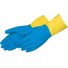 (12 PAIR) CHEMICAL RESISTANT GLOVES BLUE NEOPRENE OVER YELLOW LATEX WORK GLOVES