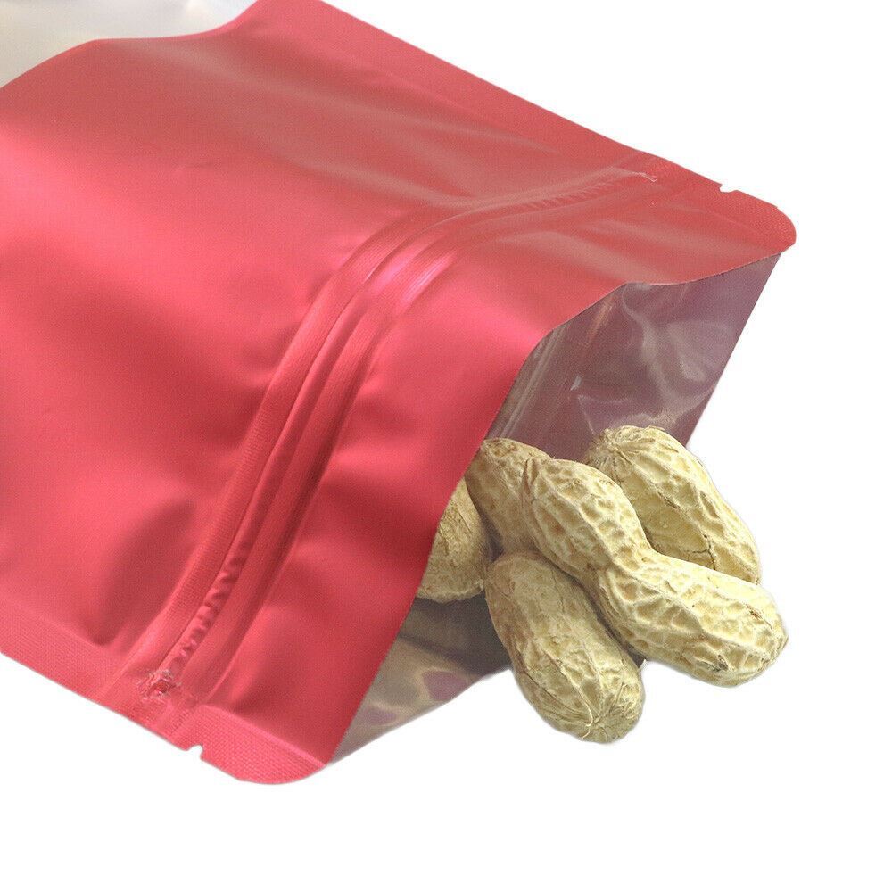 7×10.25in Red Foil Mylar Matte Stand Up Zip Lock Bag w/ Window & Desiccant