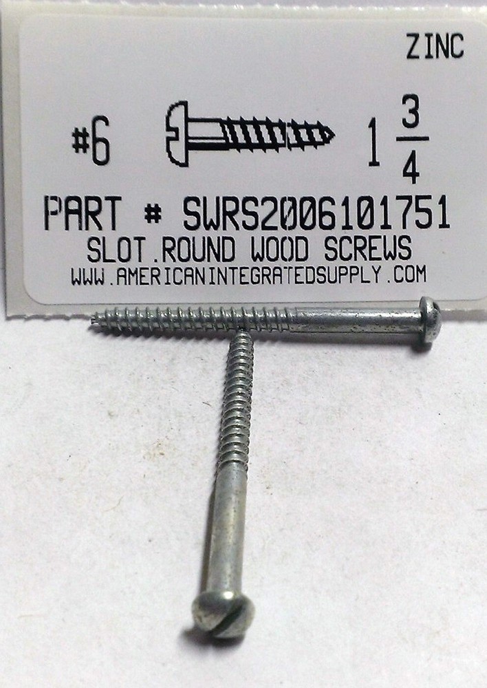#6×1-3/4 Round Head Slotted Wood Screws Steel Zinc Plated (35)