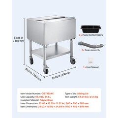 Uimoso 65.1Qt Commercial Ice Bin 24 x 19in Underbar Ice Storage with Sliding Lid