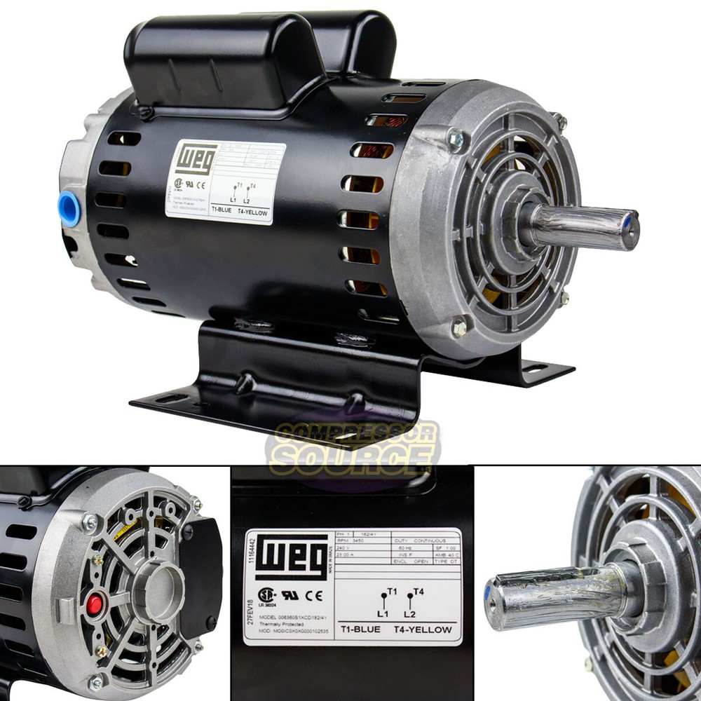 6.4 Hp 3450 RPM Single Phase 240V 56 Frame Electric Air Compressor Motor 7/8″