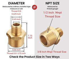 4PCS Brass Reducing Hex Nipple Adapter 1/2in Male to 3/8in Male NPT Fitting
