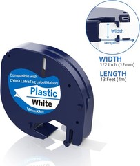 50PK 91331 Compatible Dymo LetraTag 91201 White Plastic Label Tape 1/2″ LT-110H