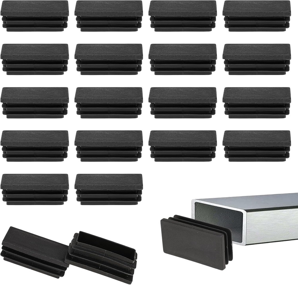 20 Pack 1″ X 2″ Rectangle End Caps Tubing End Caps Black Plastic Plug Rectangle