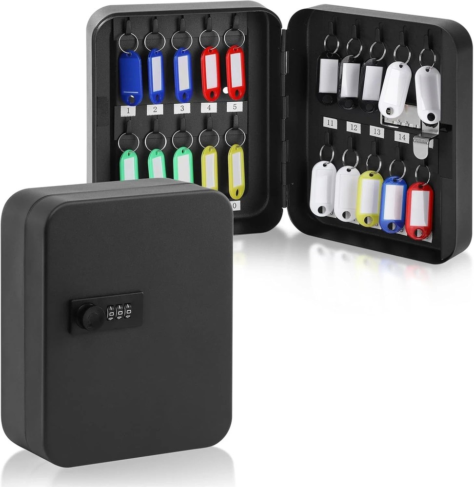 20 Key Storage Lock Box, Wall Mount Key Cabinet with Combination Lock, 7.87 X 6.