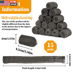 Steel Wool Pads 0000 15PCS – Steel Wool 0000 Roll Glass Wood Fabric Metal Extra