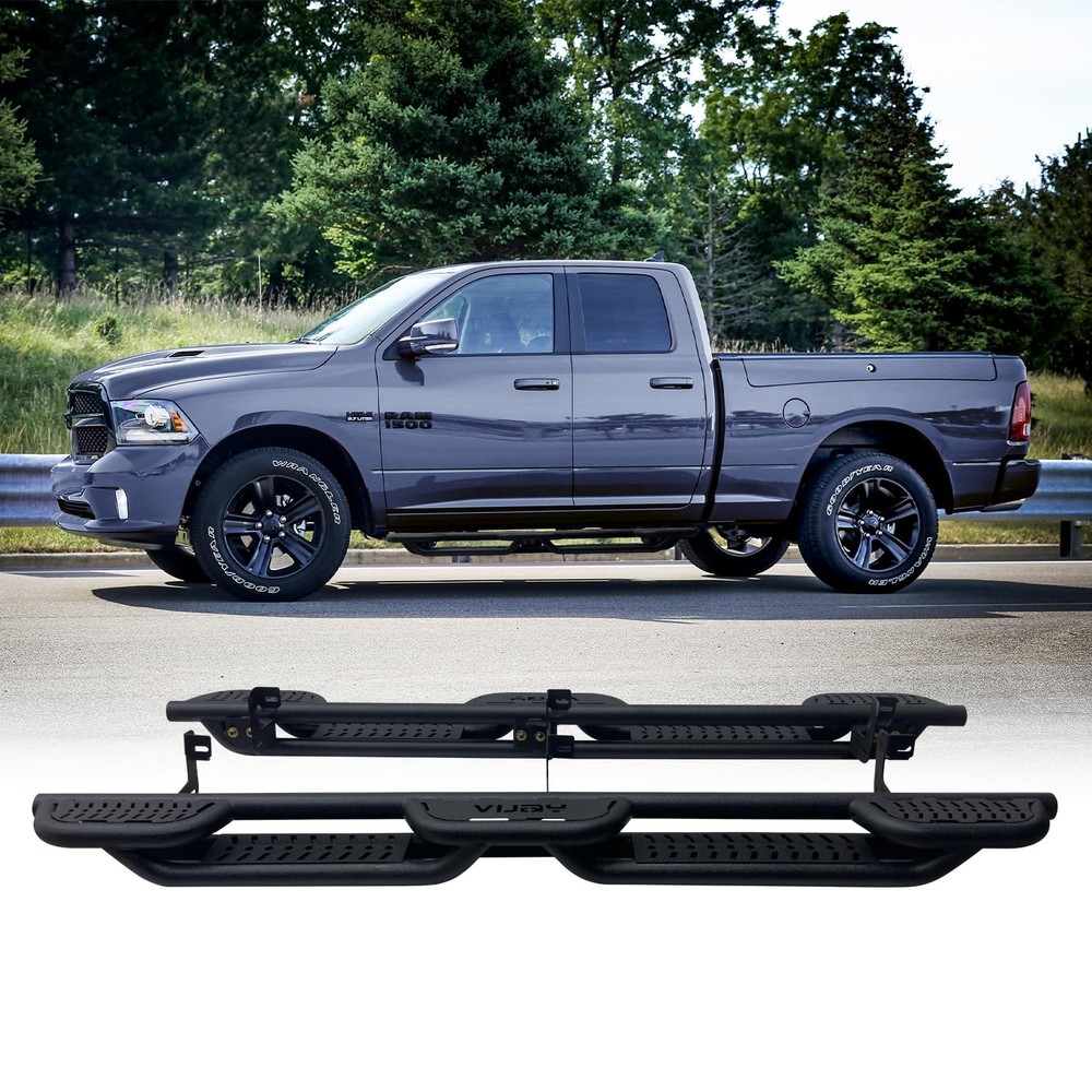 Steel Running Boards Side Steps Black 2010-2024 for Dodge Ram 2500/3500 Quad Cab