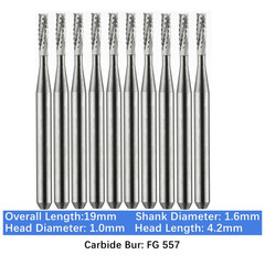 100X FG 557 Carbide Burs – Friction Grip for High-Speed Handpieces, Midwest Type