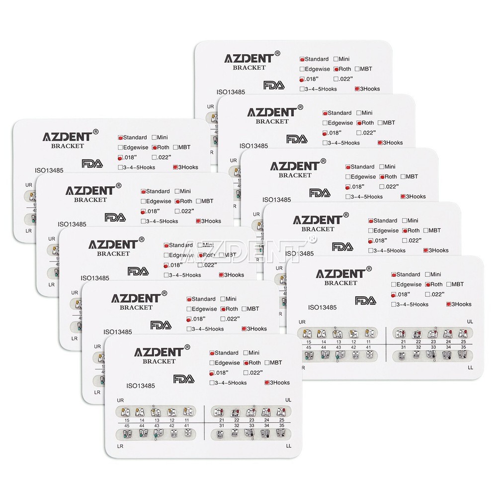 10 Packs Dental Orthodontic Brackets Braces Standard Roth.018 Hooks 3 AZDENT