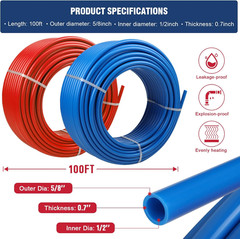 PEX Pipe 1/2 200ft Red Blue PEX-B Tubing EVOH,Flexible Non-Barrier,HotCold Water
