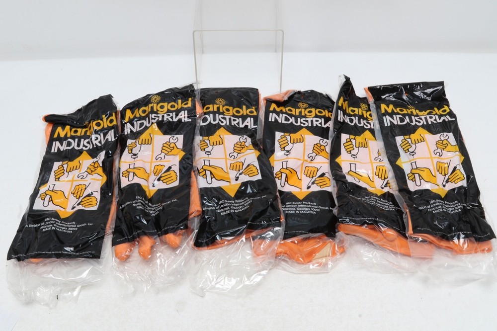 6 Pairs Marigold Industrial Orange Gloves Size Medium