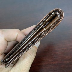 Vtg Wallet Bifold Brown Glove Cowhide Leather Striped Interior Accent Rips AS IS